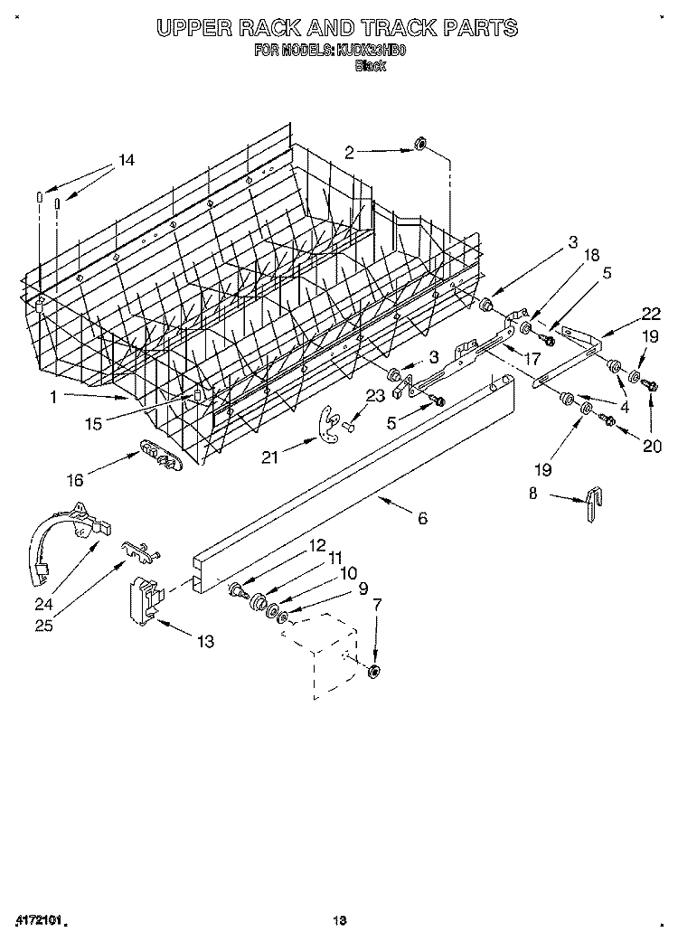 UPPER RACK AND TRACK Diagram and Parts List for KUDX23HB0  KitchenAid Dishwasher
