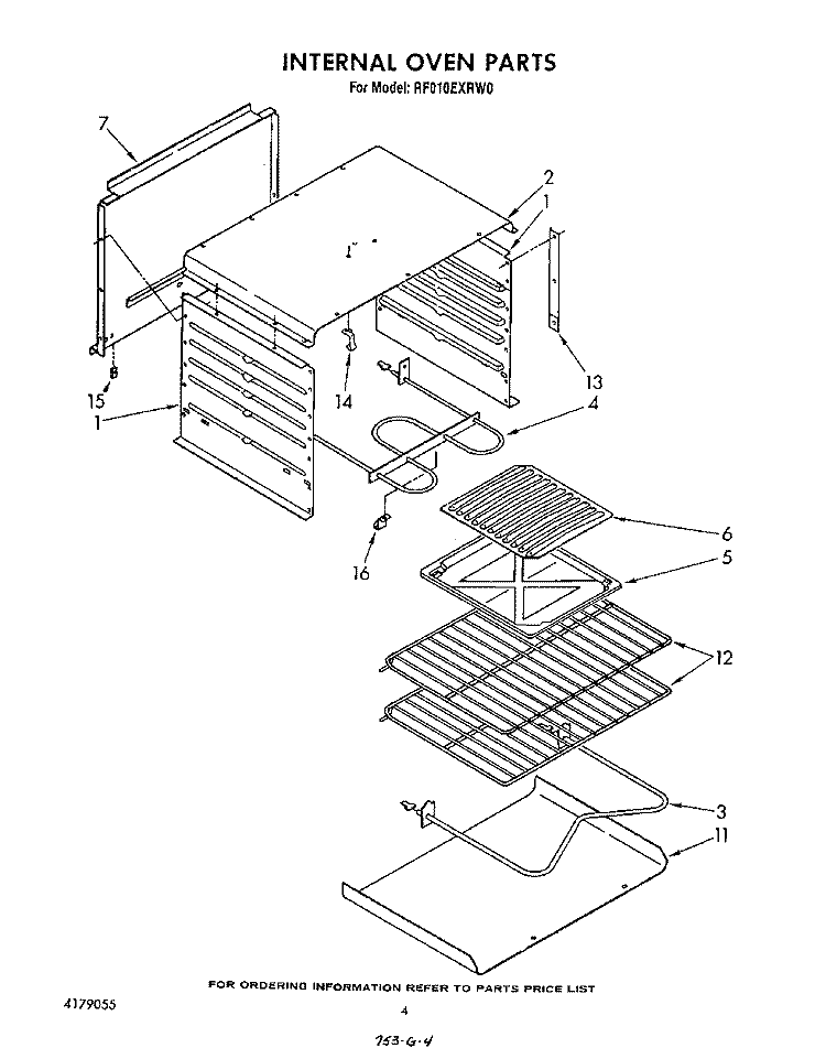 INTERNAL OVEN Diagram and Parts List for RF010EXRW0  Whirlpool Range