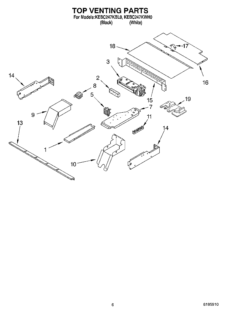 TOP VENTING Diagram and Parts List for KEBC247KWH0  KitchenAid Wall Oven