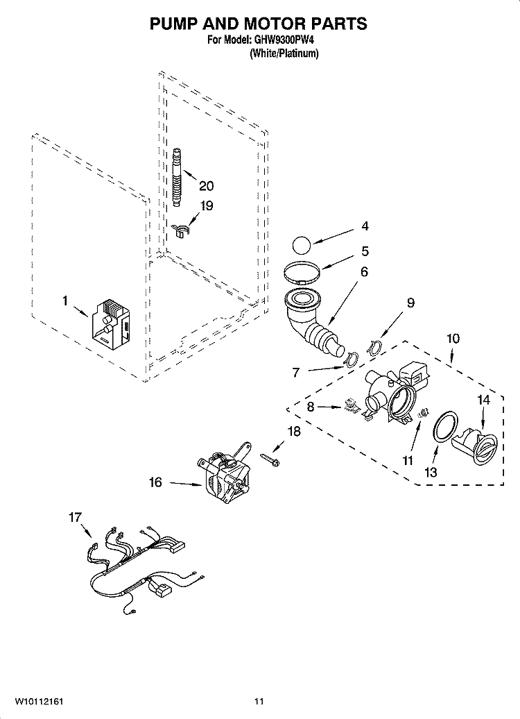 PUMP AND MOTOR PARTS, OPTIONAL PARTS (NOT INCLUDED) Diagram and Parts List for GHW9300PW4  Whirlpool Washer