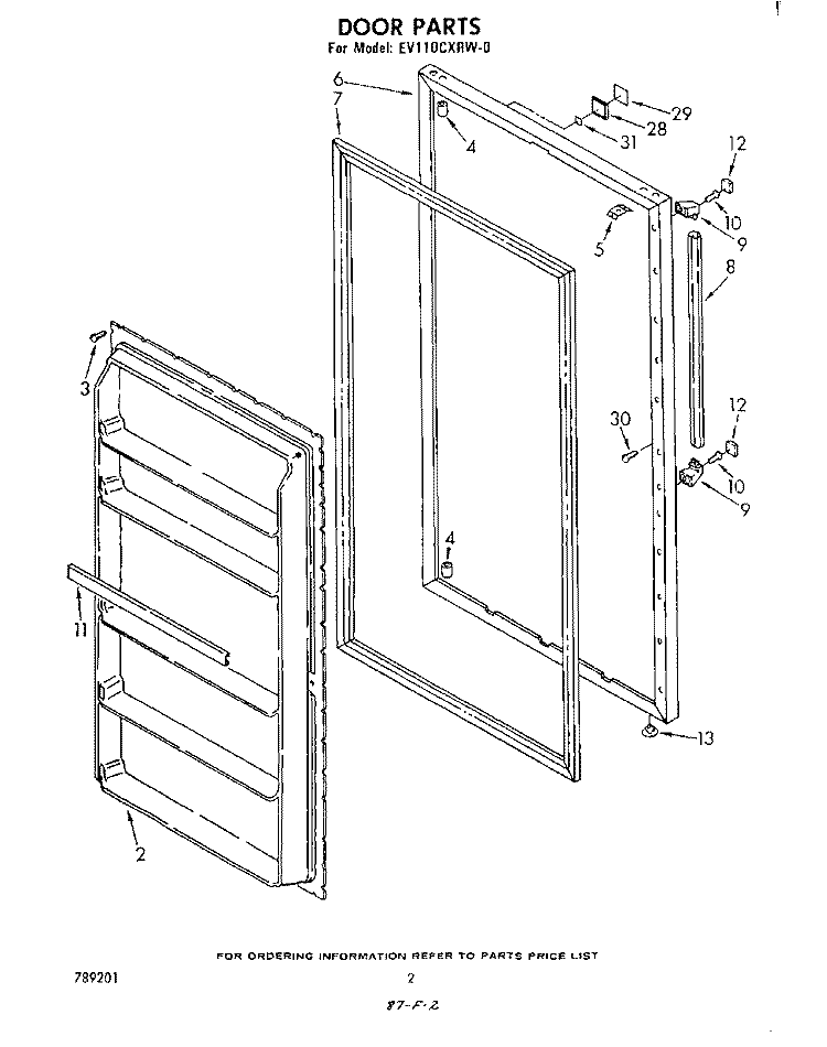 DOOR , LIT / OPTIONAL Diagram and Parts List for EV110CXRW0  Whirlpool Freezer