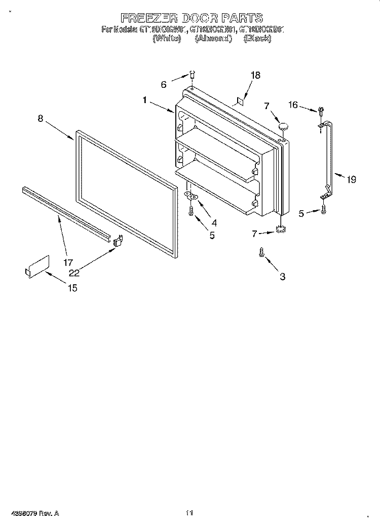 FREEZER DOOR, LIT/OPTIONAL Diagram and Parts List for GT19DKXGN01  Whirlpool Refrigerator