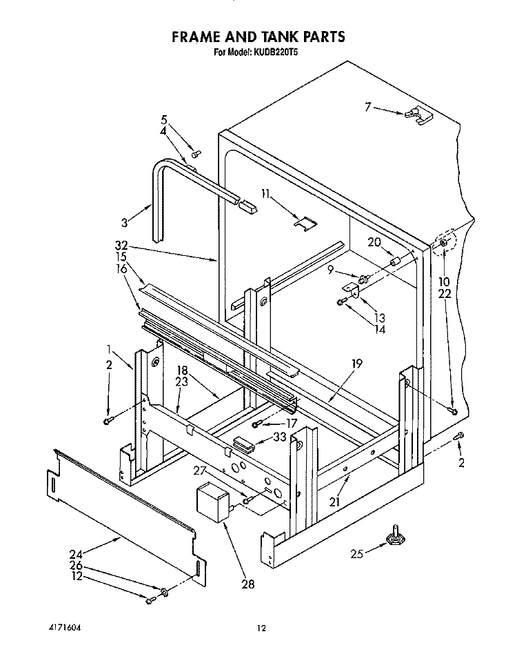 FRAME AND TANK Diagram and Parts List for KUDB220T5  KitchenAid Dishwasher