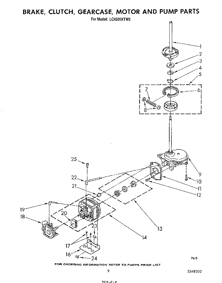 BRAKE, CLUTCH, GEARCASE, MOTOR AND PUMP Diagram and Parts List for LC4500XTW0  Whirlpool Washer