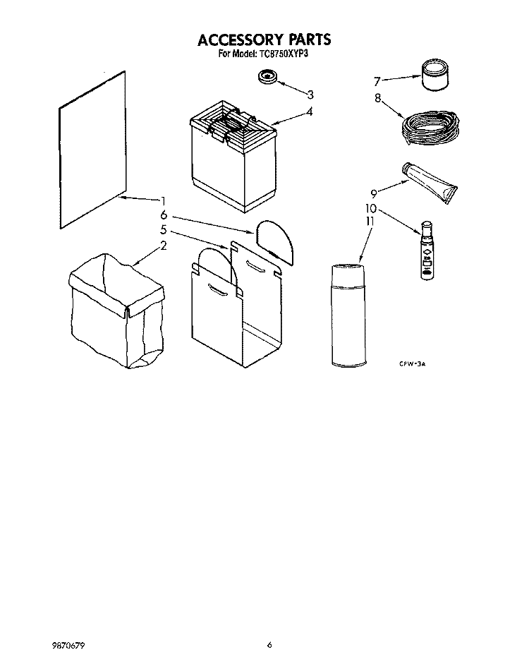 ACCESSORY Diagram and Parts List for TC8750XYP3  Whirlpool Trash Compactor