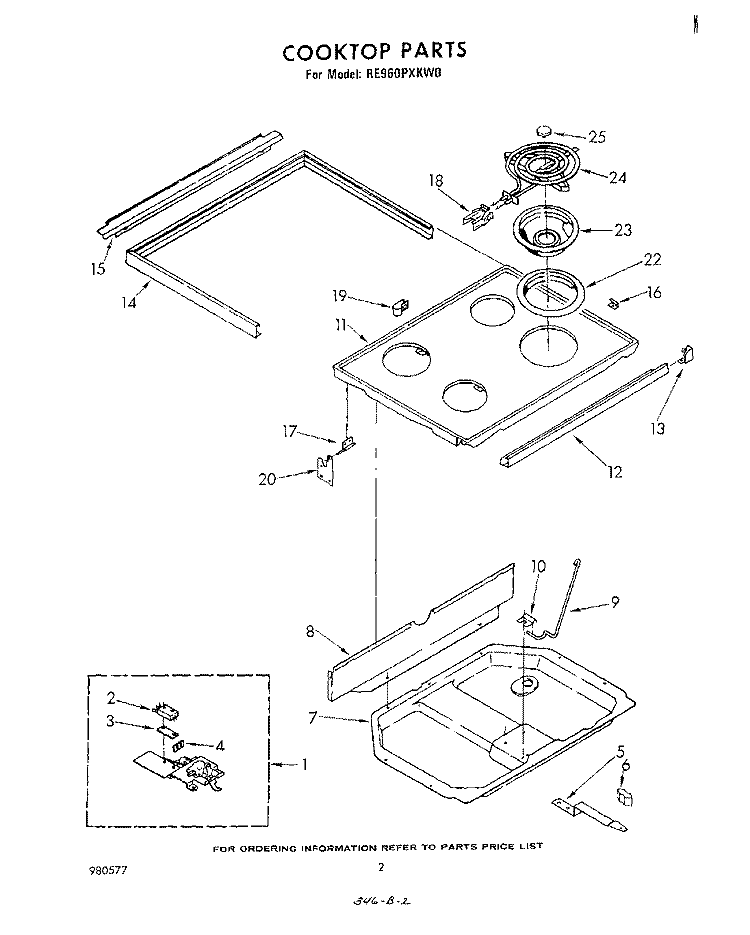 COOKTOP Diagram and Parts List for RE960PXKW0  Whirlpool Range