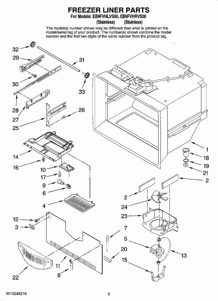 FREEZER LINER PARTS Diagram and Parts List for EB9FVHLVS00  Whirlpool Refrigerator