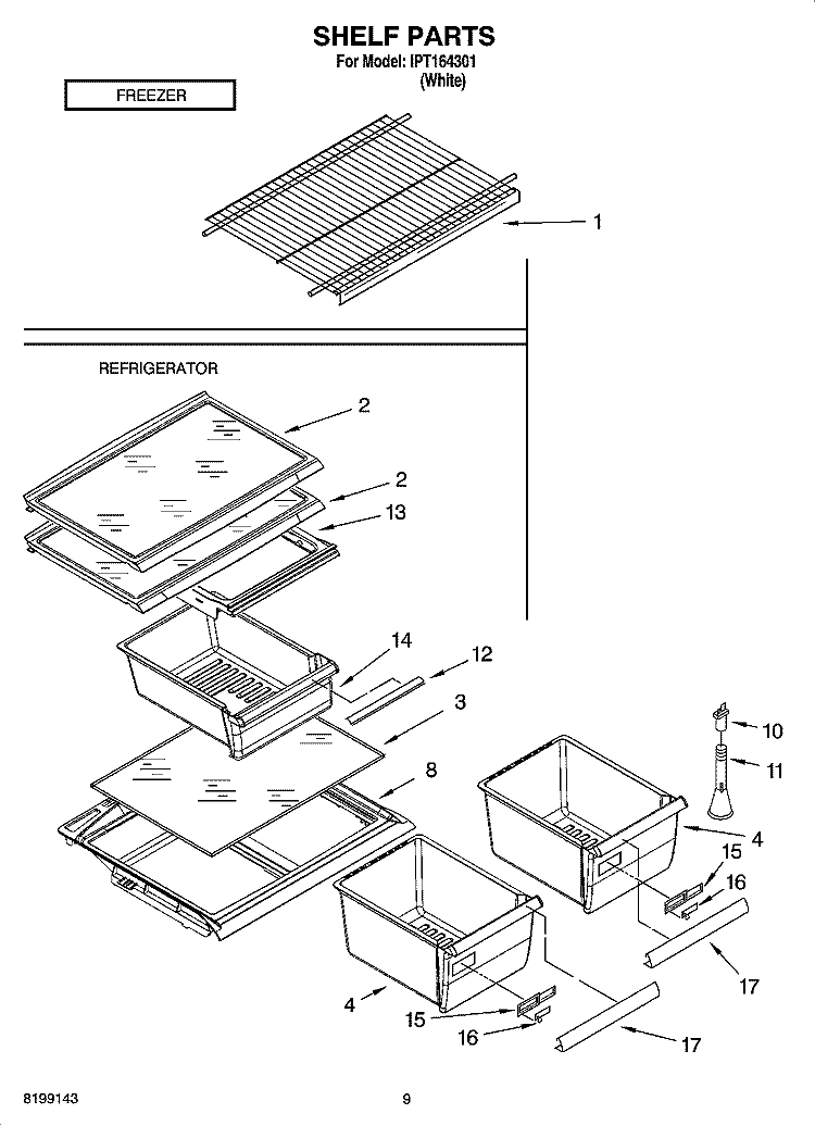 SHELF PARTS, OPTIONAL PARTS Diagram and Parts List for IPT164301  Inglis Refrigerator