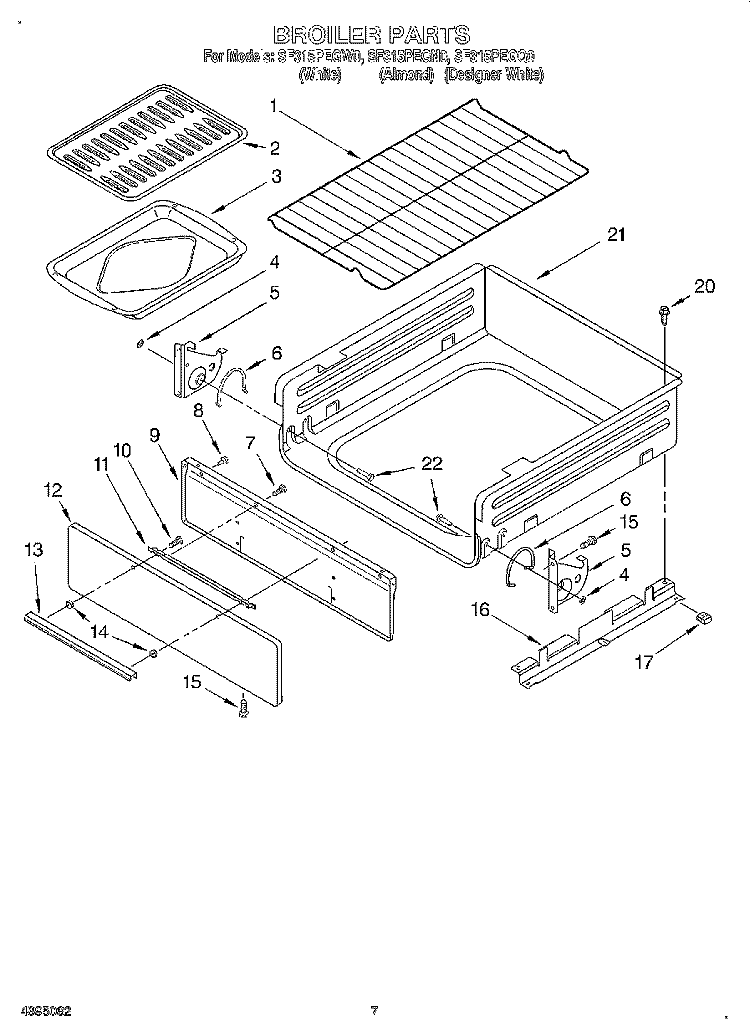 BROILER Diagram and Parts List for SF315PEGN0  Whirlpool Range