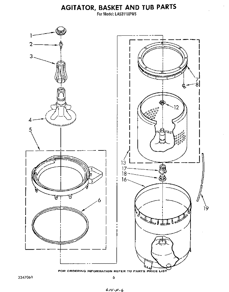 AGITATOR, BASKET AND TUB Diagram and Parts List for LA5311XPW5  Whirlpool Washer