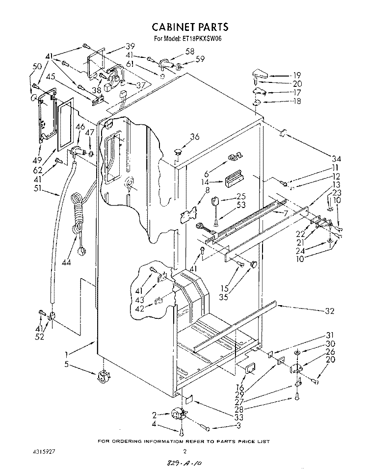 CABINET Diagram and Parts List for ET18PKXSW06  Whirlpool Refrigerator