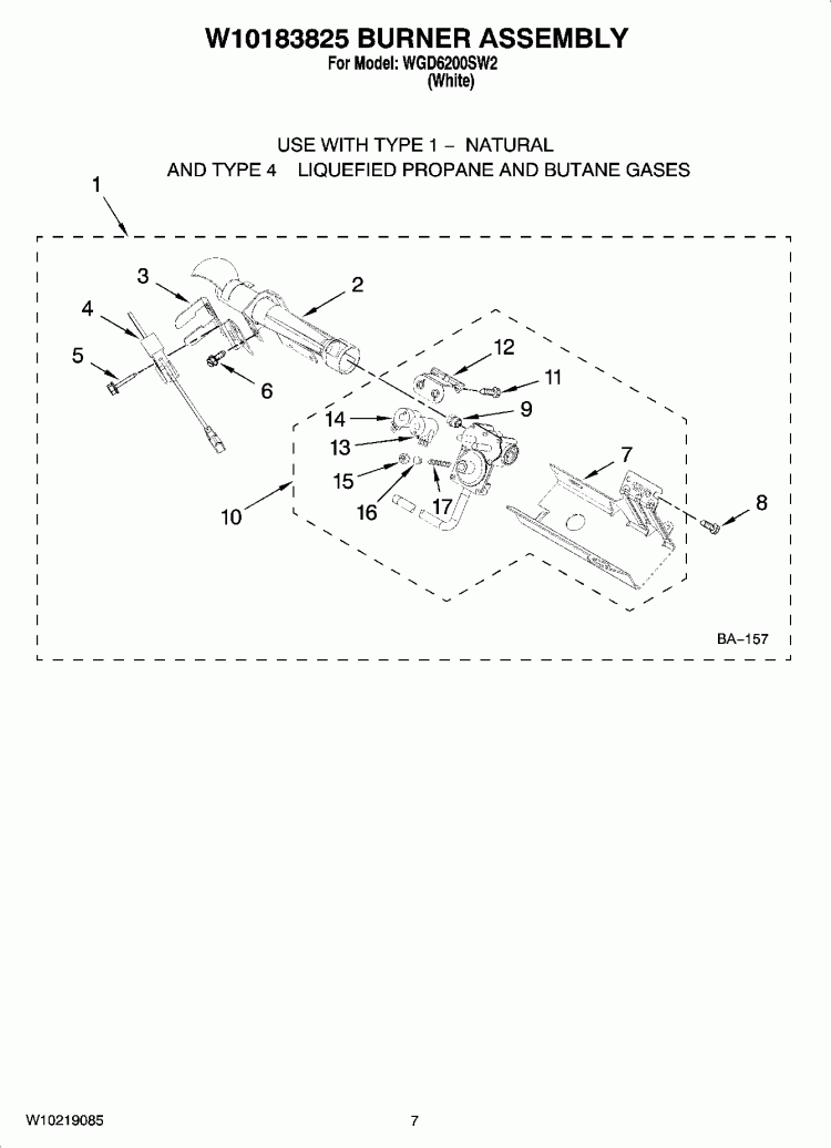 W10183825 BURNER ASSEMBLY, OPTIONAL PARTS (NOT INCLUDED) Diagram and Parts List for WGD6200SW2  Whirlpool Dryer