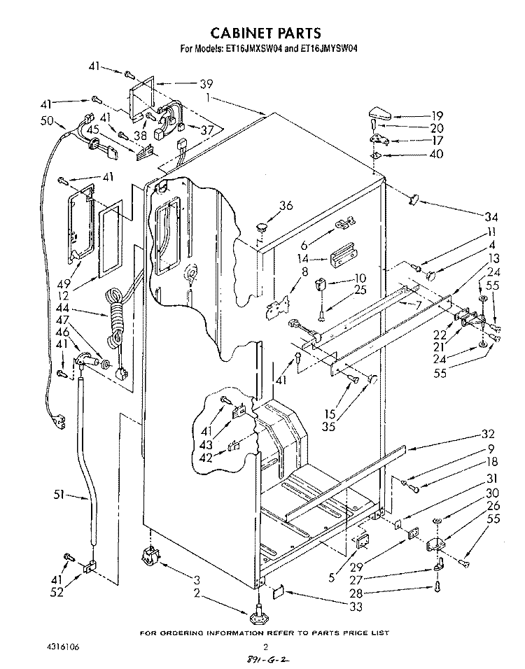 CABINET Diagram and Parts List for ET16JMXSW04  Whirlpool Refrigerator