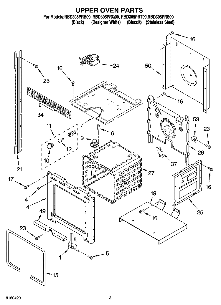 UPPER OVEN PARTS Diagram and Parts List for RBD305PRQ00  Whirlpool Wall Oven