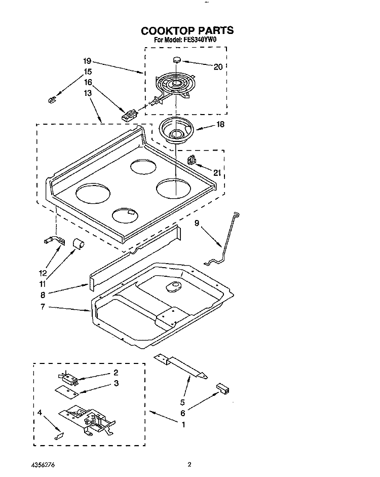 COOKTOP Diagram and Parts List for FES340YW0  Roper Range
