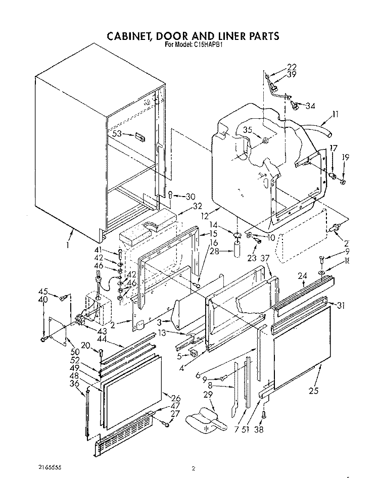 CABINET, DOOR AND LINER, LITERATURE Diagram and Parts List for C15HAPB1  Whirlpool Ice Maker