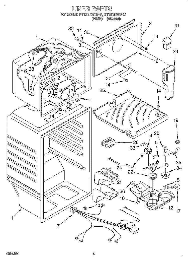 LINER Diagram and Parts List for RT16DKXDW02  Roper Refrigerator