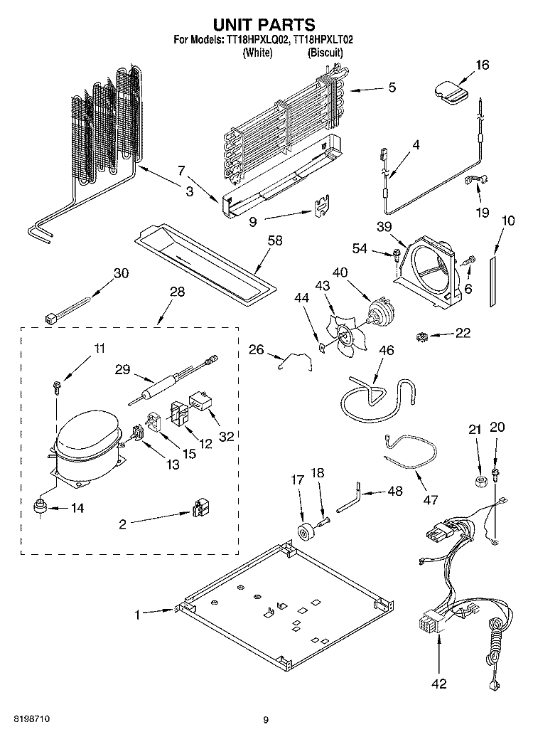 UNIT PARTS, OPTIONAL PARTS Diagram and Parts List for TT18HPXLT02  Estate Refrigerator