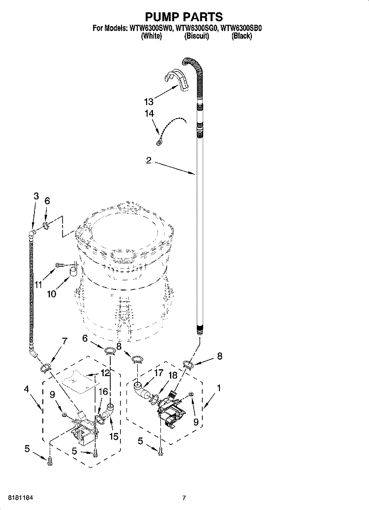 PUMP PARTS, OPTIONAL PARTS (NOT INCLUDED) Diagram and Parts List for WTW6300SB0  Whirlpool Washer