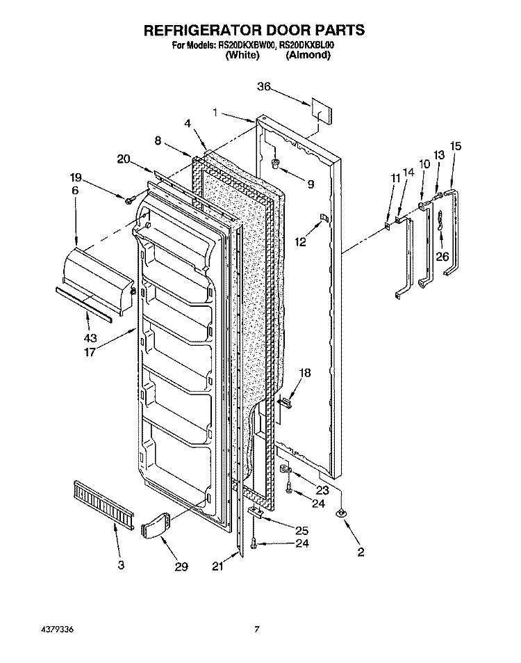 REFRIGERATOR DOOR Diagram and Parts List for RS20DKXBL00  Roper Refrigerator