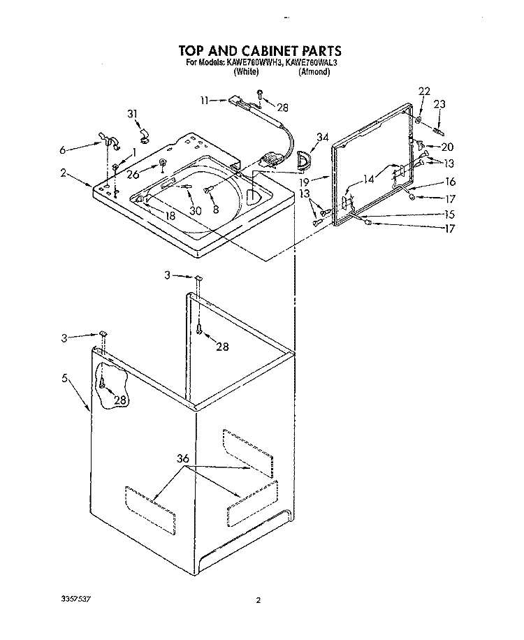 TOP AND CABINET, LIT/OPTIONAL Diagram and Parts List for KAWE760WAL3  KitchenAid Washer