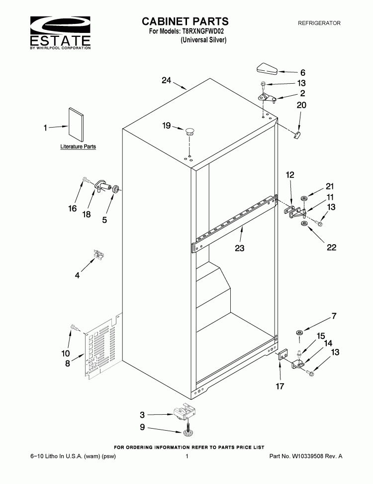 CABINET PARTS Diagram and Parts List for T8RXNGFWD02  Estate Refrigerator
