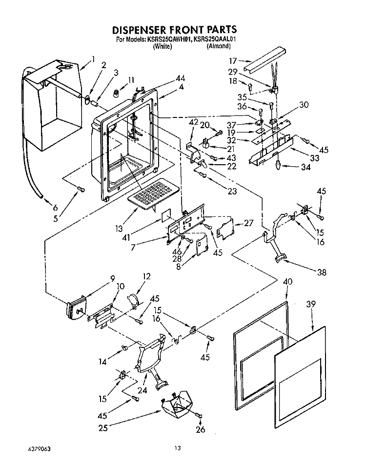 DISPENSER FRONT Diagram and Parts List for KSRS25QAAL01  KitchenAid Refrigerator