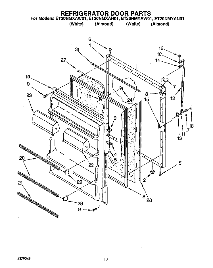 REFRIGERATOR DOOR Diagram and Parts List for ET20NMXAW01  Whirlpool Refrigerator