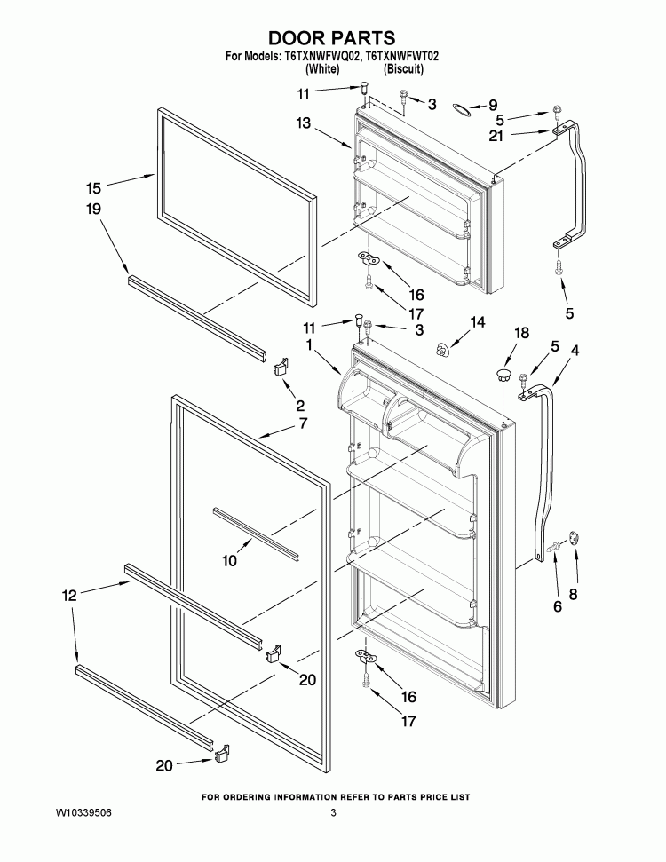 DOOR PARTS Diagram and Parts List for T6TXNWFWQ02  Estate Refrigerator