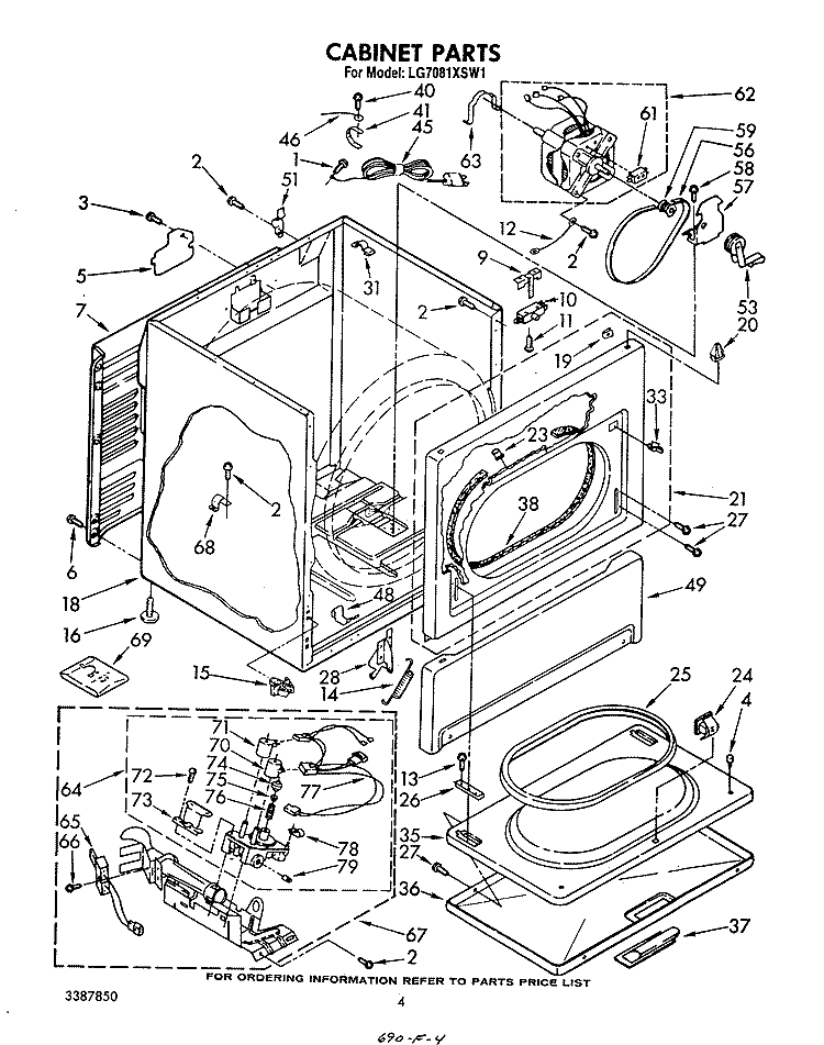 CABINET Diagram and Parts List for LG7081XSM1  Whirlpool Dryer