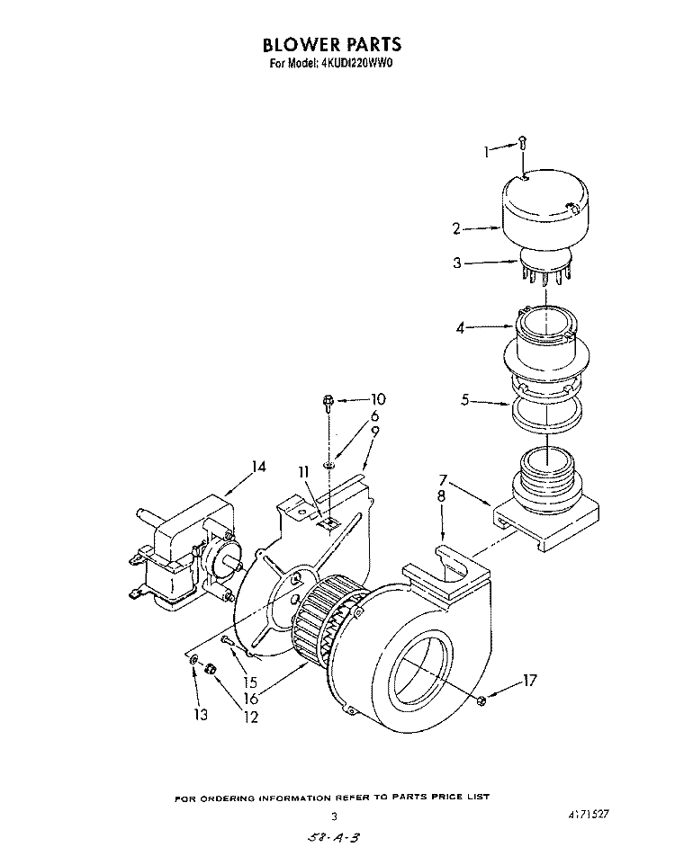 BLOWER Diagram and Parts List for 4KUDI220WW0  KitchenAid Dishwasher