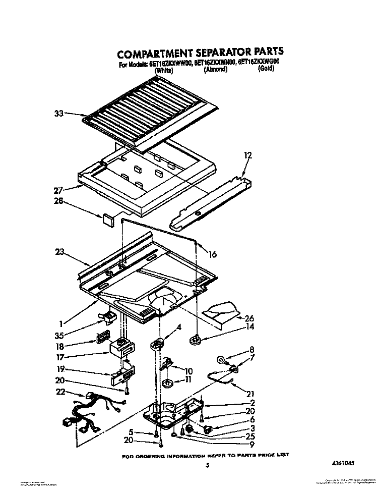 COMPARTMENT SEPARATOR Diagram and Parts List for 6ET16ZKXWG00  Whirlpool Refrigerator