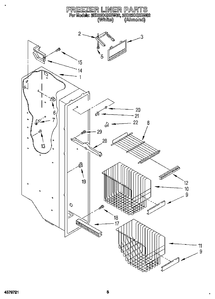 FREEZER LINER Diagram and Parts List for 3ED22DQXBN02  Whirlpool Refrigerator