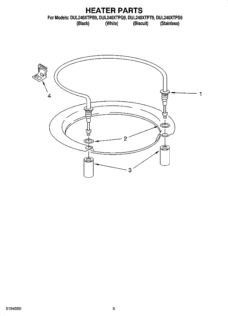 HEATER PARTS Diagram and Parts List for DUL240XTPS9  Whirlpool Dishwasher