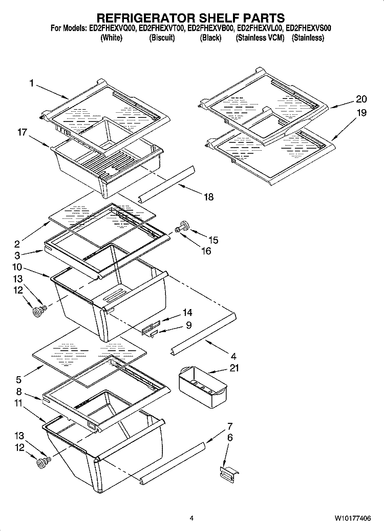 REFRIGERATOR SHELF PARTS Diagram and Parts List for ED2FHEXVB00  Whirlpool Refrigerator