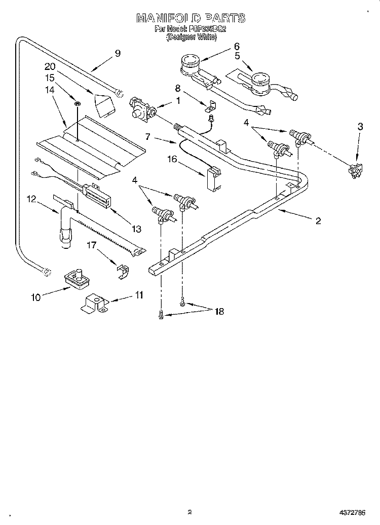 MANIFOLD Diagram and Parts List for FGP335BQ2  Roper Range