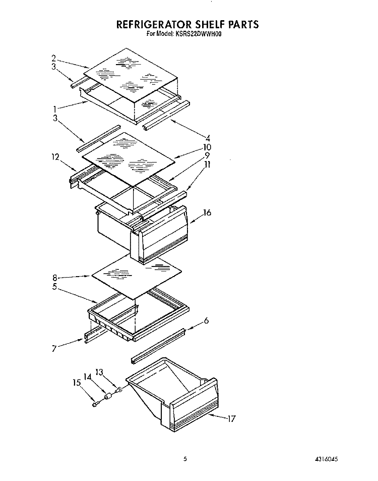 REFRIGERATOR SHELF Diagram and Parts List for KSRS22DWAL00  KitchenAid Refrigerator