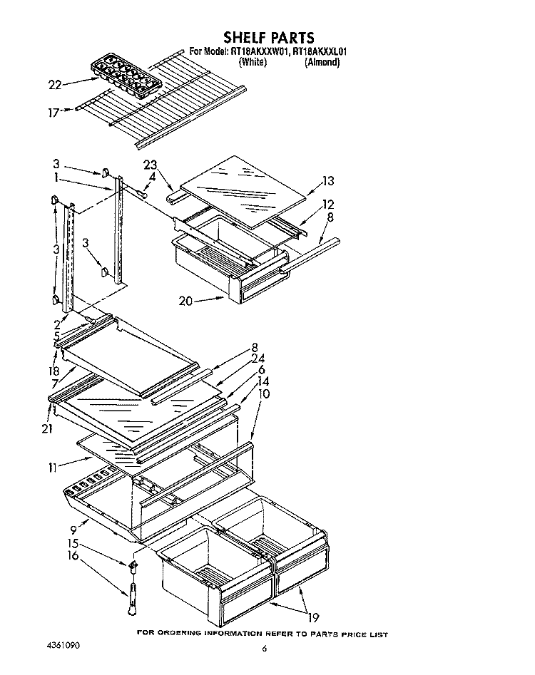 SHELF Diagram and Parts List for RT18AKXXW01  Roper Refrigerator
