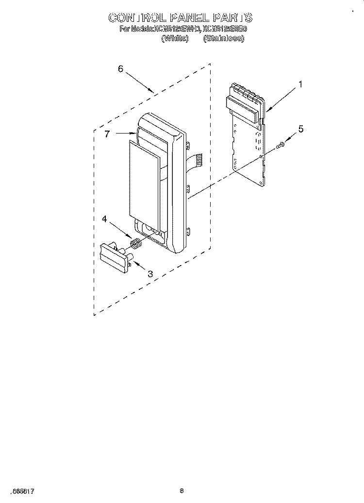 CONTROL PANEL Diagram and Parts List for KCMS125EWH0  KitchenAid Microwave