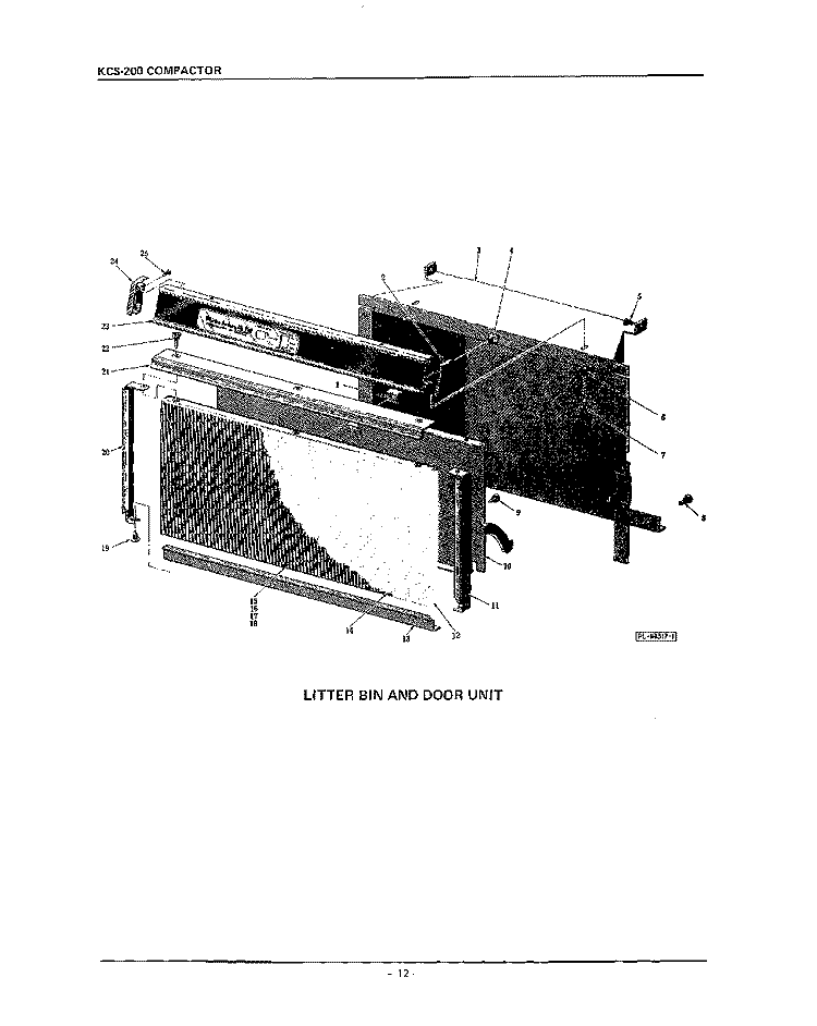 LITTER BIN AND DOOR Diagram and Parts List for KCS200  KitchenAid Trash Compactor