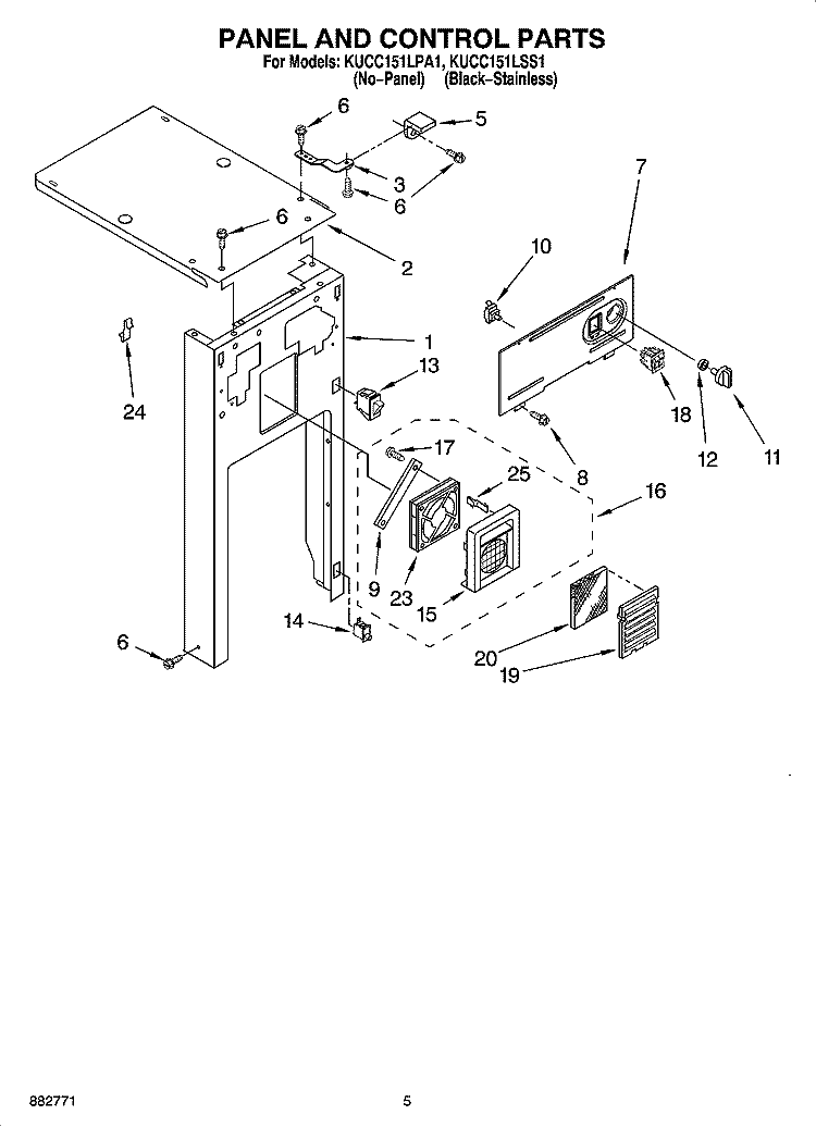 PANEL AND CONTROL PARTS Diagram and Parts List for KUCC151LSS1  KitchenAid Trash Compactor