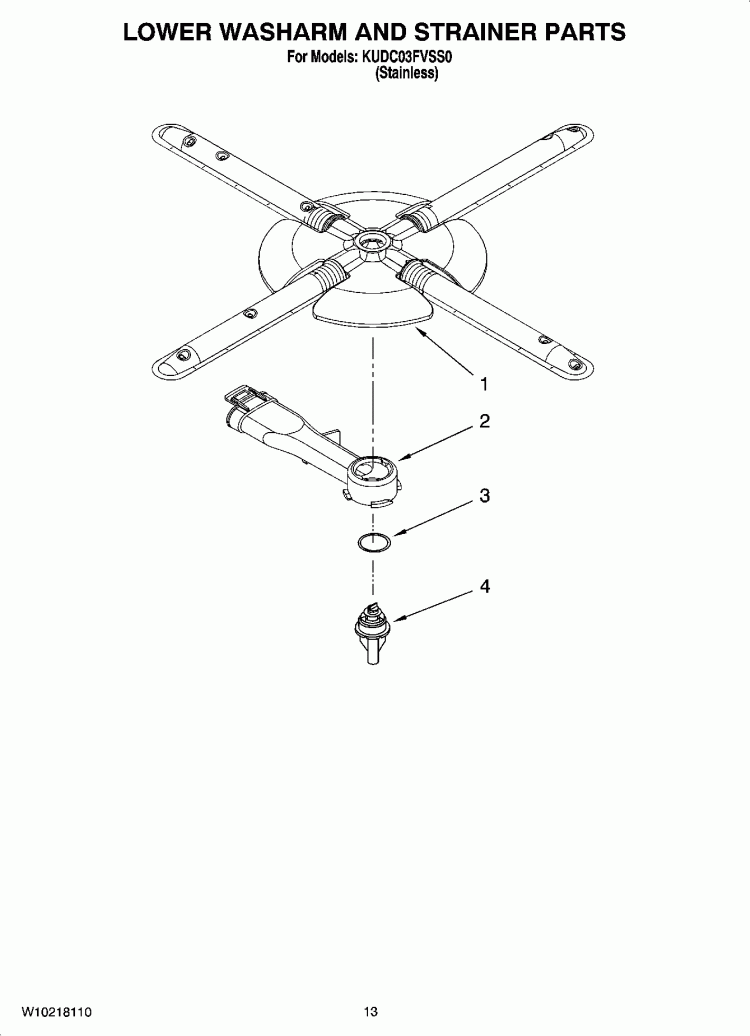 LOWER WASHARM AND STRAINER PARTS, OPTIONAL PARTS (NOT INCLUDED) Diagram and Parts List for KUDC03FVSS0  KitchenAid Dishwasher