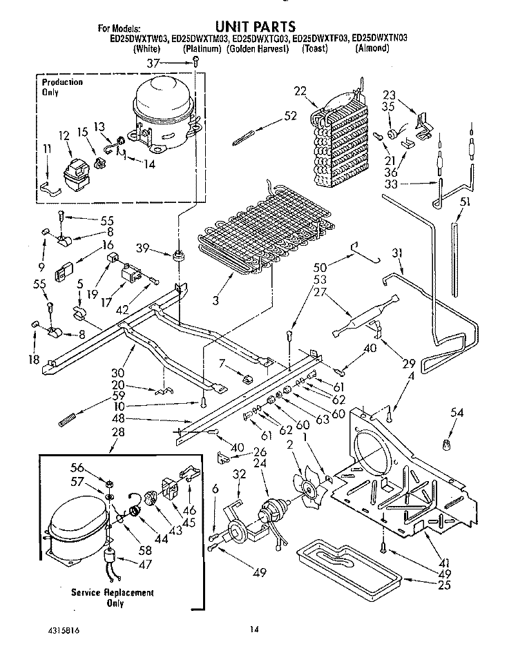 UNIT Diagram and Parts List for ED25DWXTW03  Whirlpool Refrigerator