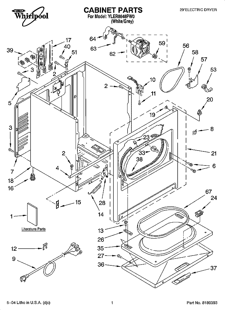 CABINET PARTS Diagram and Parts List for YLER8648PW0  Whirlpool Dryer