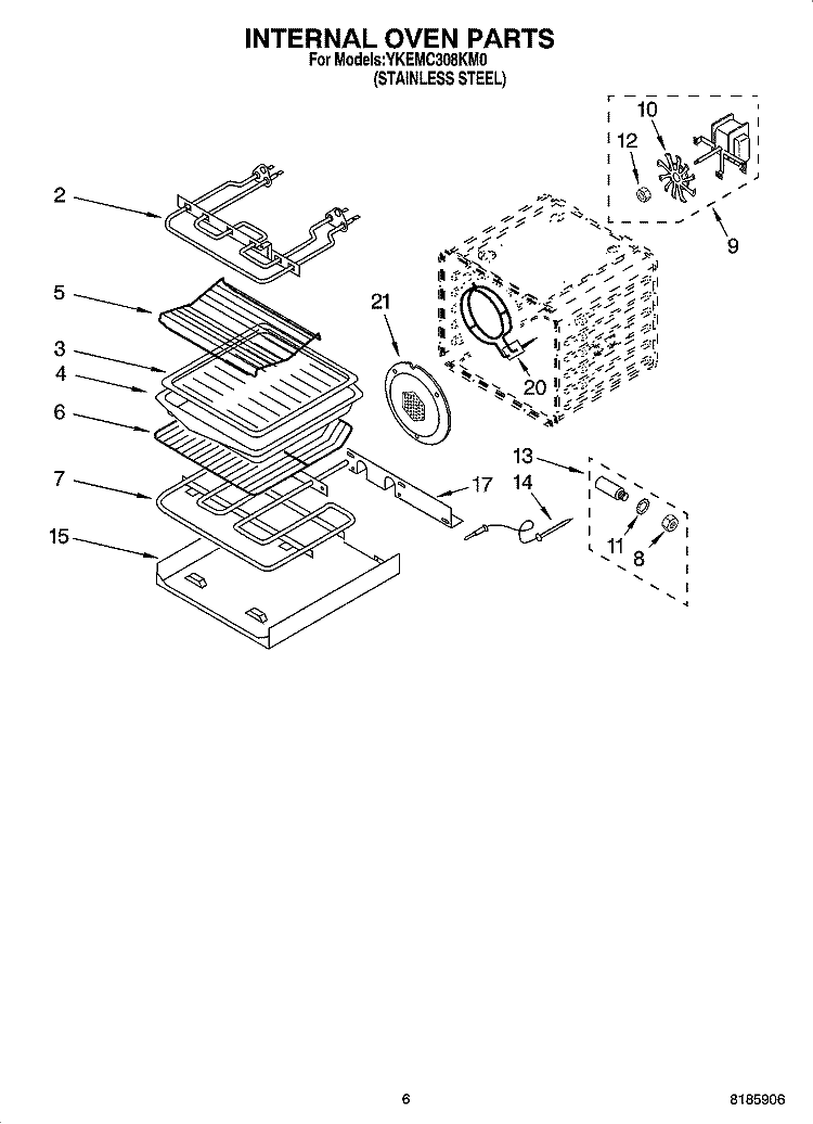 INTERNAL OVEN PARTS Diagram and Parts List for YKEMC308KM0  KitchenAid Microwave Oven Combo