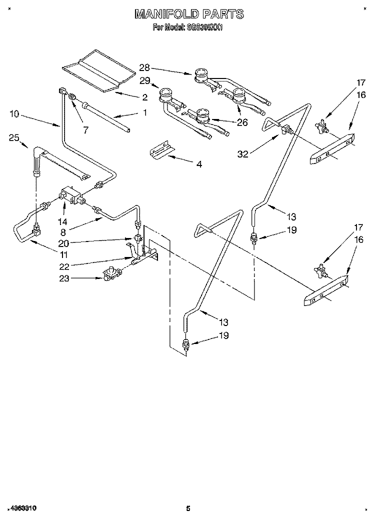 MANIFOLD Diagram and Parts List for SGS395XX1  Roper Range