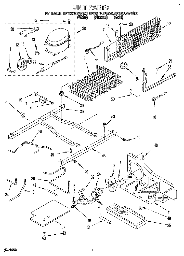 UNIT Diagram and Parts List for 8ET22DKXDN00  Whirlpool Refrigerator