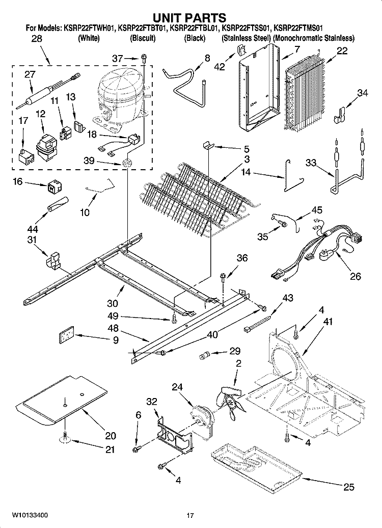 UNIT PARTS Diagram and Parts List for KSRP22FTWH01  KitchenAid Refrigerator