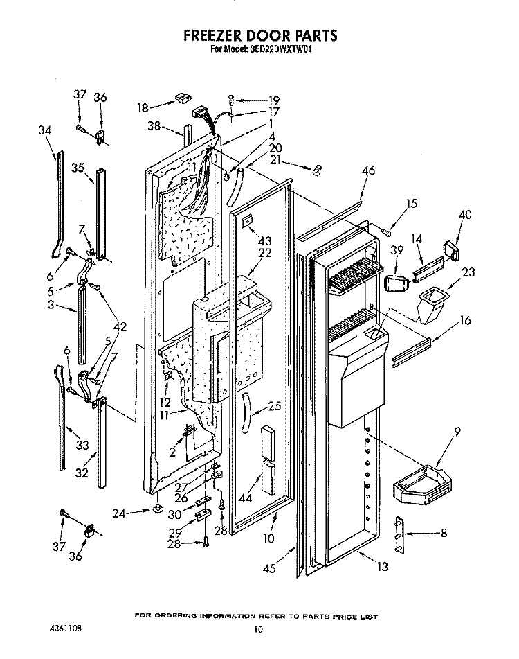 FREEZER DOOR Diagram and Parts List for 3ED22DWXTN01  Whirlpool Refrigerator