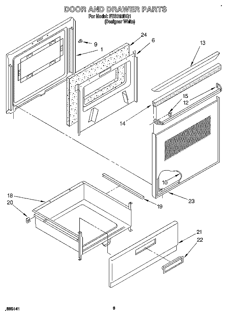 DOOR AND DRAWER Diagram and Parts List for FES310BQ1  Roper Range